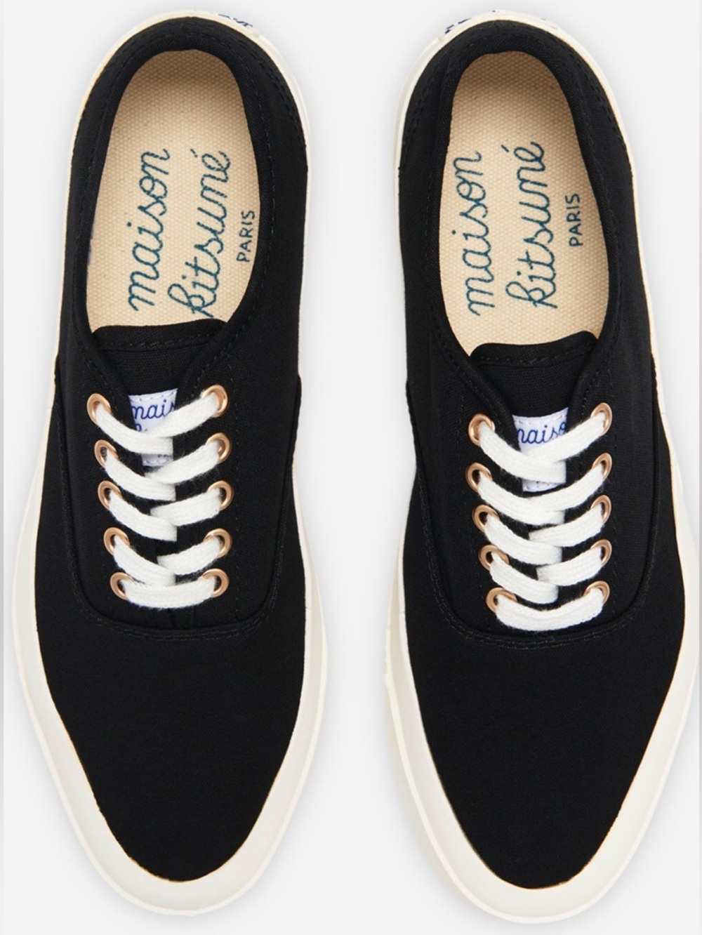 Maison Kitsuné Paris Canvas Deck Sneakers | Black & White | Size EU 36